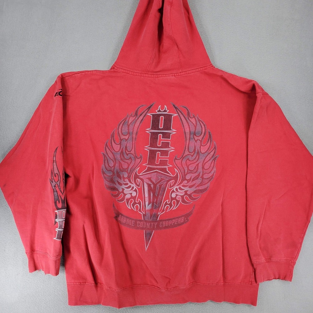 Orange County Choppers Hoodie Men XL Red Biker Graphic Distressed Pullover OCC
